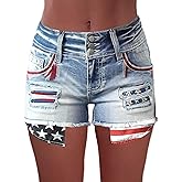 Flamingals Distressed Jean Shorts for Women High Waist American Flag Button Fly Raw Hem Denim Shorts