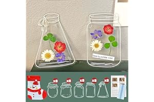 Krinisou Transparent Bookmarks for Dried Flowers, Easy DIY Bookmark Making Kit Crafts, 40pcs Clear Jars Stickers Set with Instructions, Plastic Christmas Stocking (Pressed Flowers Excluded)