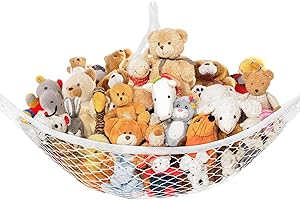 Lazebox Stuffed Animal Net Hammock for Plushie Toys, Stuffed Animal Hammock Corner for Kids' Room Decor, Ideas for Organizing Stuffy Collection, Easy to hang with Anchors & Hooks, 1 Pack