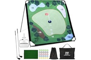 PARKWAY HOME Sticky Golf Chipping Game Set - 6x6 ft Metal Frame Option with Adjustable Clubs, 25 Sticky Balls, Turf Chipping Mat & Scoreboard - Backyard Golf Target Game for All Ages for Indoor/Outdoor Practice