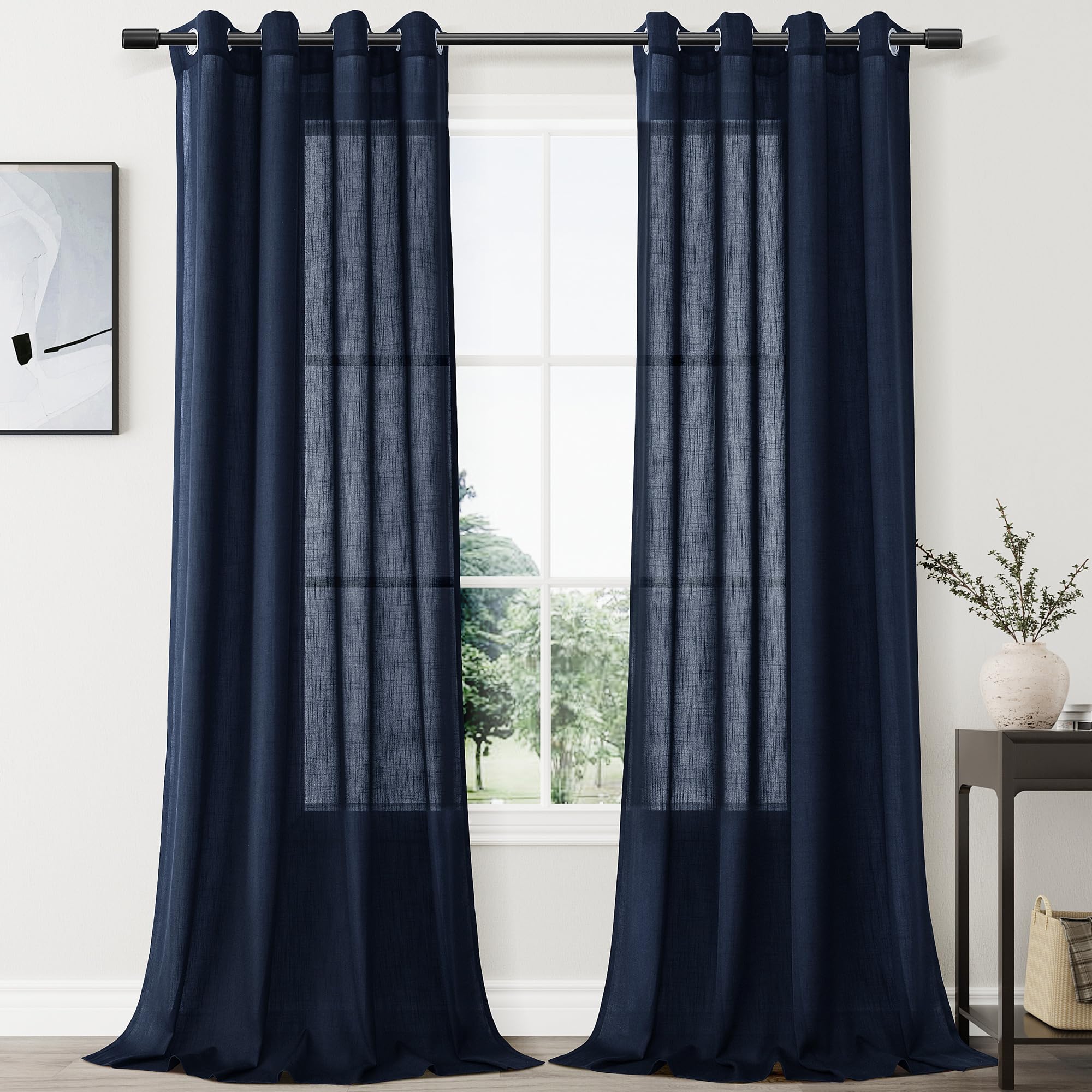 Nanspring Navy Blue Living Room Curtains 96 Inches Long 2 Panel Set ...