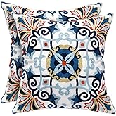 Alysheer Embroidered Fall Decorative Throw Pillow Cover 18"x 18" Set of 2, Boho Navy Blue Floral Embroidery Patterned Cotton Cushion Case for Sofa Couch Living Room Bedroom Outdoor