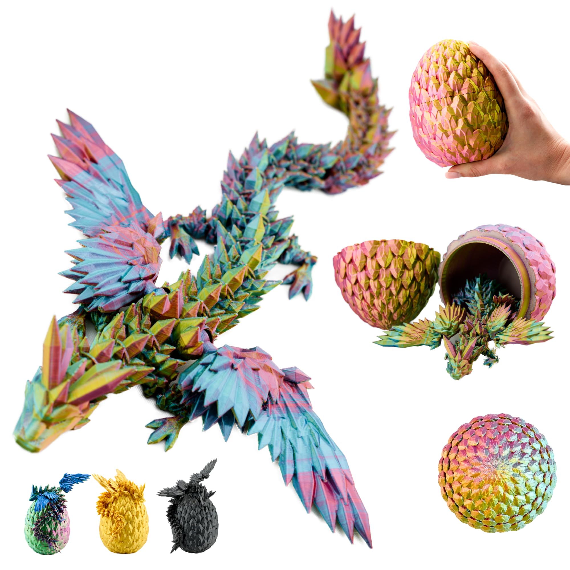 3D Dragon Figure with Wings in Egg – 9.06 inches (23 cm) Fantasy Toy, Movable Collectible for Kids (Red-Yellow-Green) — image 1
