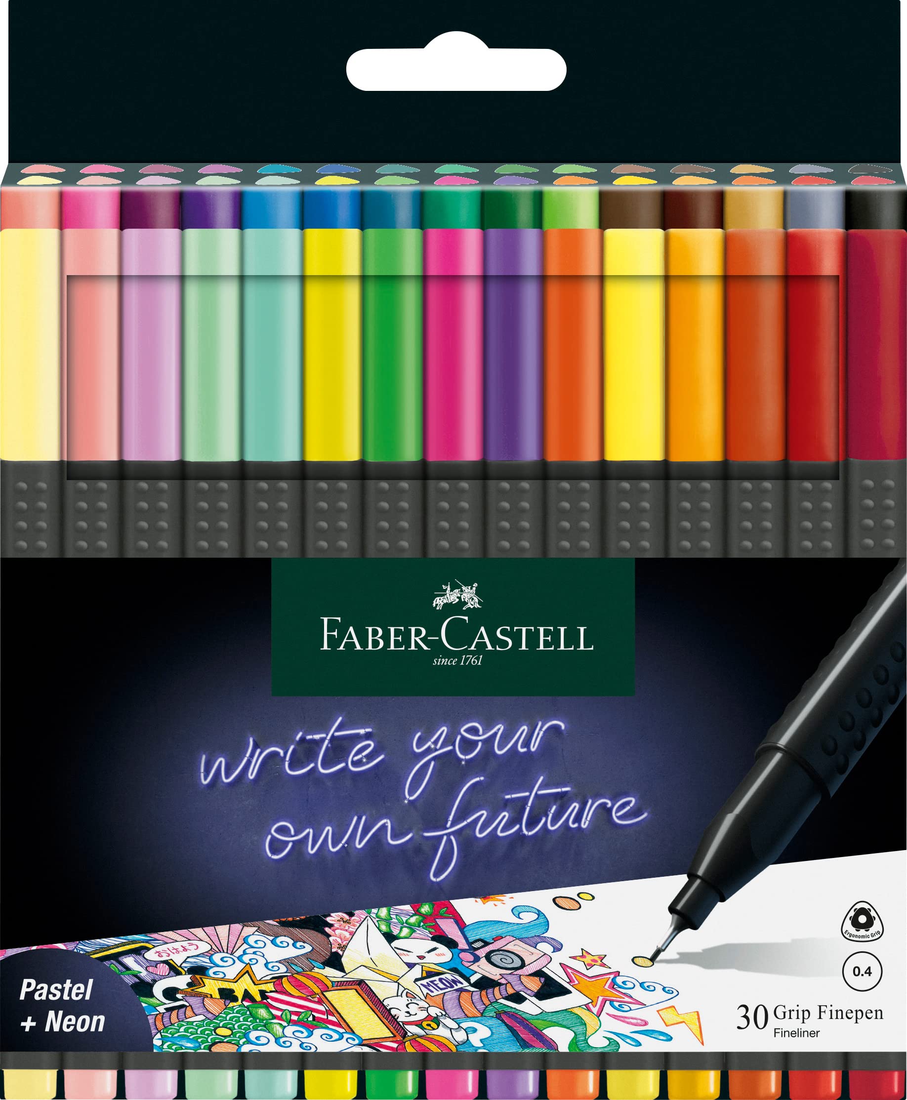 Faber-Castell Grip Finepen 0.4 set 30x Germ