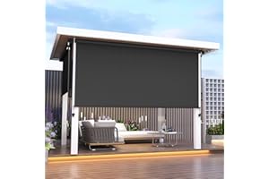 FANSAFURN Outdoor Roller Shades for Patio (6'W X 8'H) 420GSM New Material with 95% UV Protection, Cordless Aluminum Patio Blinds with Crank Handle, Outdoor Blinds for Shading, Privacy Protection, Black