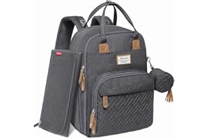 RUVALINO Diaper Bag Backpack, Multifunction Travel Pack Maternity Baby Changing Bags, Large Capacity, Waterproof, Dark Gray