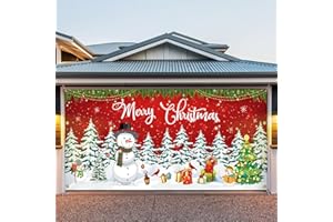 VRAINITO 7x16 ft Christmas Garage Door Cover, 2025 Garage Door Christmas Decorations, Large Garage Door Xmas Cover, Outdoor Xmas Banner Decorations (Snowman Scene)
