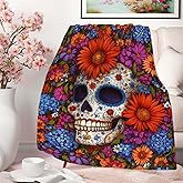 ZwenPdoe Sugar Skull Throw Blanket, Gift for Women and Men, Day of Dead Theme, Lightweight Fleece for Home Decor, Couch and Chair, 50x60 Inches