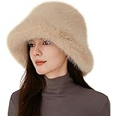 Roniky Women's Oversized Faux Fur Bucket Hat, Fluffy Plush Winter Hat, Solid Color