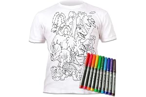 Splat Planet Color in Dinosaur, Pre-Historic T-Shirt with 10 Non-Toxic Washable Magic Pens - Color in and Wash Out and Color in Again T-Shirt… (Age 5-6)
