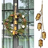 Luenghaoyun 1 Christmas Rustic Metal Hanging Cow Bells, 4 Harmony Wind Chimes Xmas Iron Vintage Bells with Rope for Christmas Tree Wall, Wreath, Fireplace, Mantles, Stair Handrails Decor