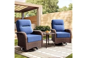 NUSBAY Patio Furniture Set with 6-Inch Thick Cushions, High Back Outdoor Swivel Rocker Chairs and Side Table, 3-Piece Easy Assembly Conversation Set for Porch Deck Balcony Yard in Blue