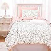 Wake In Cloud - Floral Duvet Cover Set, Coquette Cottagecore Aesthetic Cute Flower Pattern for Women Teen Girls, Soft Lightweight Bedding, 3-Piece, Pink, Twin/Twin XL Size