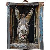 Zeleda Funny Donkey Blanket,Gifts for Rustic Lovers,Lightweight Flannel Throw Blankets,Farm Animal in Old Window Throws Home Decor,for Couch Living Room Office,60x50inch