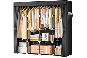 Neatrays Wardrobe Closet, 66 Inch Portable Closet for Hanging Clothes, Large Capacity Clothes Rack Organizer with Cover & 4 Hanging Rods & 8 Storage Shelves & 2 Side Pockets (Black)