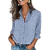 Zeagoo Button Down Shirts for Women 3/4 Sleeve Tops V Neck Collared Blouses Business Casual Outfits S-2XL