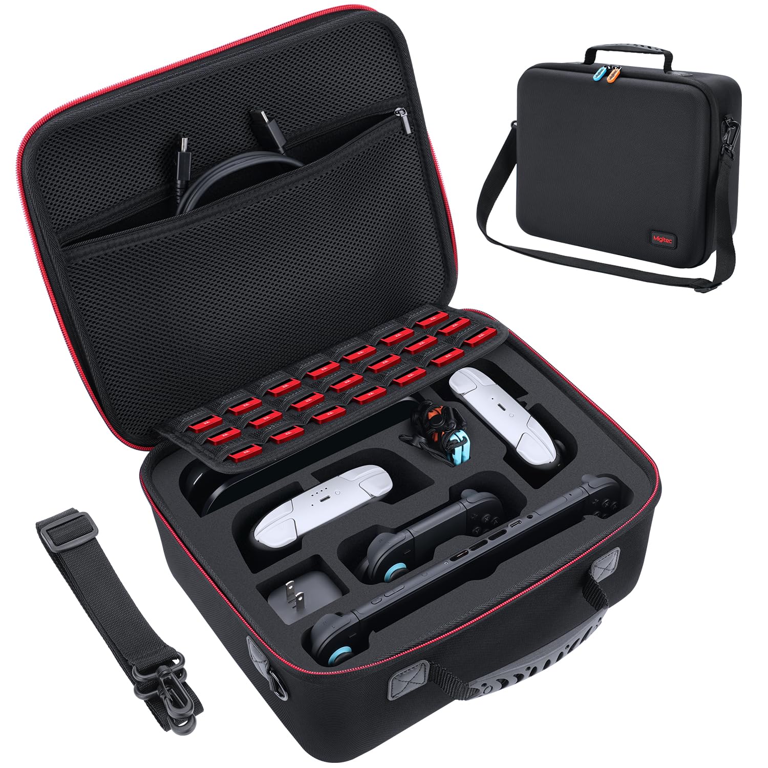 Migitec Hard Carrying Case Compatible with Nintendo Switch 2, All-In-1 Travel Case for NS2 Console, Dock, 2 Pro Controllers, Joy-Con Grip, Power Adapter, 21 Games and Accessories