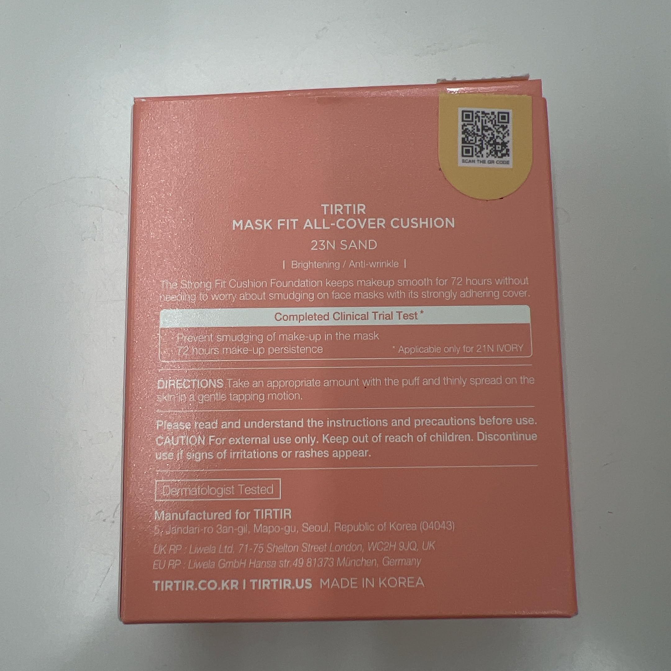 TIRTIR Mask Fit All Cover Pink Cushion Foundation | High coverage, Velvety Matte Finish, Lightweight, Flawless, Corrects Redness, Korean Cushion (#23N Sand, Full Size, 0.63 Fl Oz)