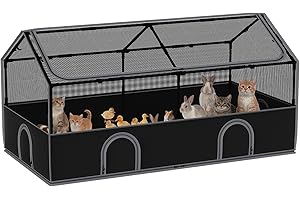 DINMO Small Animal Playpen, Chicken Brooder Box with Cover Top, Pet Fence Indoor, Guinea Pig Cages,Pet Playpen with Waterproof Floor for Hamsters, Hedgehogs, Bunny,Kittens, Chicken,Black