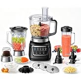HoninJoy 14-in-1 Food Processor Blender Combo, All-in-One Kitchen Blender | Blender for Smoothies, Ice Crush, Dough Make, Whip, Chop, Grind, Grate Cheese, Slice, Shred, French Fry Cut, Dishwasher Safe