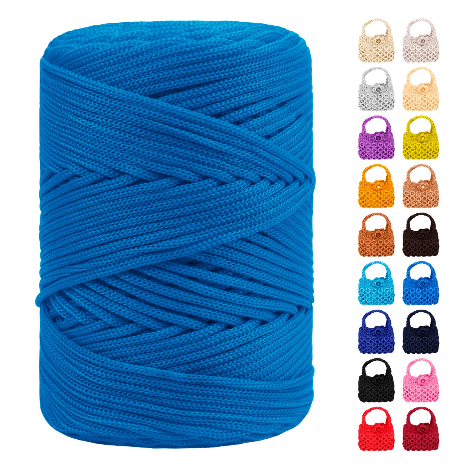 LEREATI Polyester Macrame Cord 3mm for Crocheting, 170m Braided Macrame Rope Polypropylene Crochet Bag Cord, Polyester Yarn for Basket Bags DIY Crafts Home Decoration (Lake Blue)