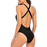 Upopby Women's One Piece Athletic Swimsuit Crisscross Sports Training Racerback Swimwear Plus Size Slimming Bathing Suit