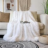 Tuddrom Decorative Extra Soft Faux Fur Blanket Twin Size 70" x 78",Solid Reversible Fuzzy Long Hair Shaggy Blanket,Fluffy Plush Fleece Comfy Microfiber Throw Blanket for Couch Sofa Bed,Pure White