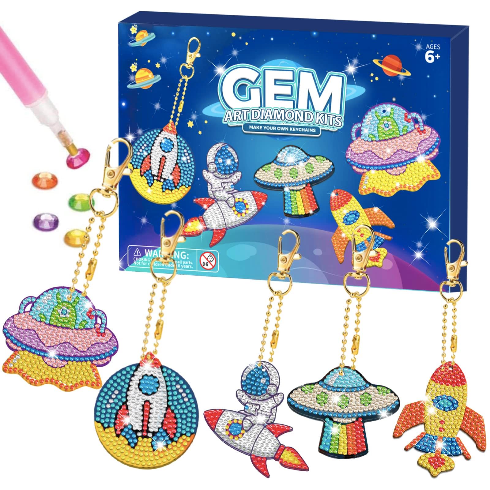 ORIENTAL CHERRY Arts and Crafts for Kids Ages 8-12 - Make Your Own GEM Keychains - 5D Diamond by Numbers Art Kits for Girls Kids Toddler Ages 3-5 4-6 6-8 (Aerospace Sets)