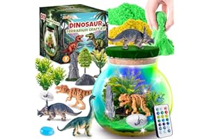 Hollyhi Light Up Terrarium Kit for Kids, DIY Dinosaur Toys for 3 4 5 6 7 8 9 10 11 12 Year Old Girls Boys, Night Light Dinosaur Terrarium Kit Arts and Crafts for Girls, Kids Christmas Birthday Gifts