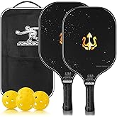 JUNDKSO Pickleball Paddles Set of 2, Graphite Surface Pickleball Set Lightweight Fiberglass Pickle Ball Rackets 2 Pack with 4 Balls,1 Pickleball Bag,Pickle Ball Paddle Set for Men Women-Black