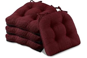 Basic Beyond Chair Cushions for Dining Chairs 4 Pack, Memory Foam Chair Cushion with Ties and Non Slip Backing, 15.5 x 15.5 inches Tufted Chair Pads for Dining Chairs(Dark Red)
