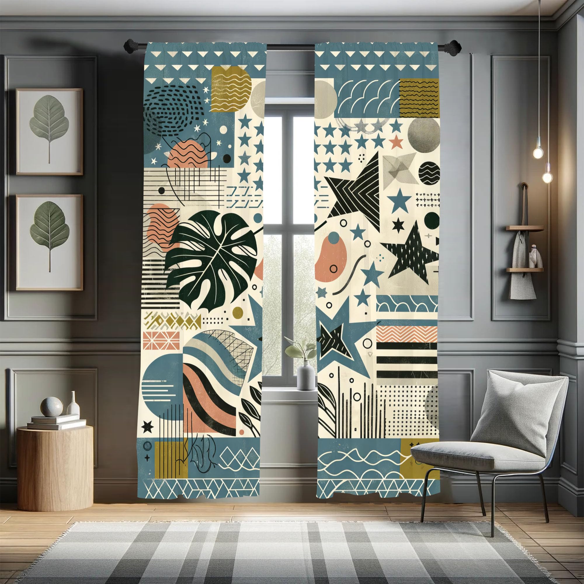 Ambesonne Abstract Window Curtains, Modern Monstera