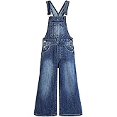KIDSCOOL SPACE Girls Denim Overalls,Little Big Kids Wide-Leg Jeans Dungarees Pants