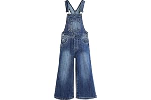 KIDSCOOL SPACE Girls Denim Overalls,Little Big Kids Wide-Leg Jeans Dungarees Pants