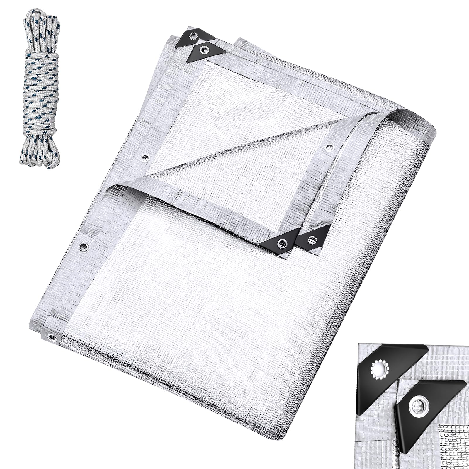 Photo 1 of 99% Aluminet Shade Cloth Reflective Tarp 6.5 x 10 ft Aluminium Cloth Porch Privacy Screen with Grommets for Car Garden Pergola Patio Sun Shade Kennel Cover Durable Mesh Canopy Cover Easy Setup