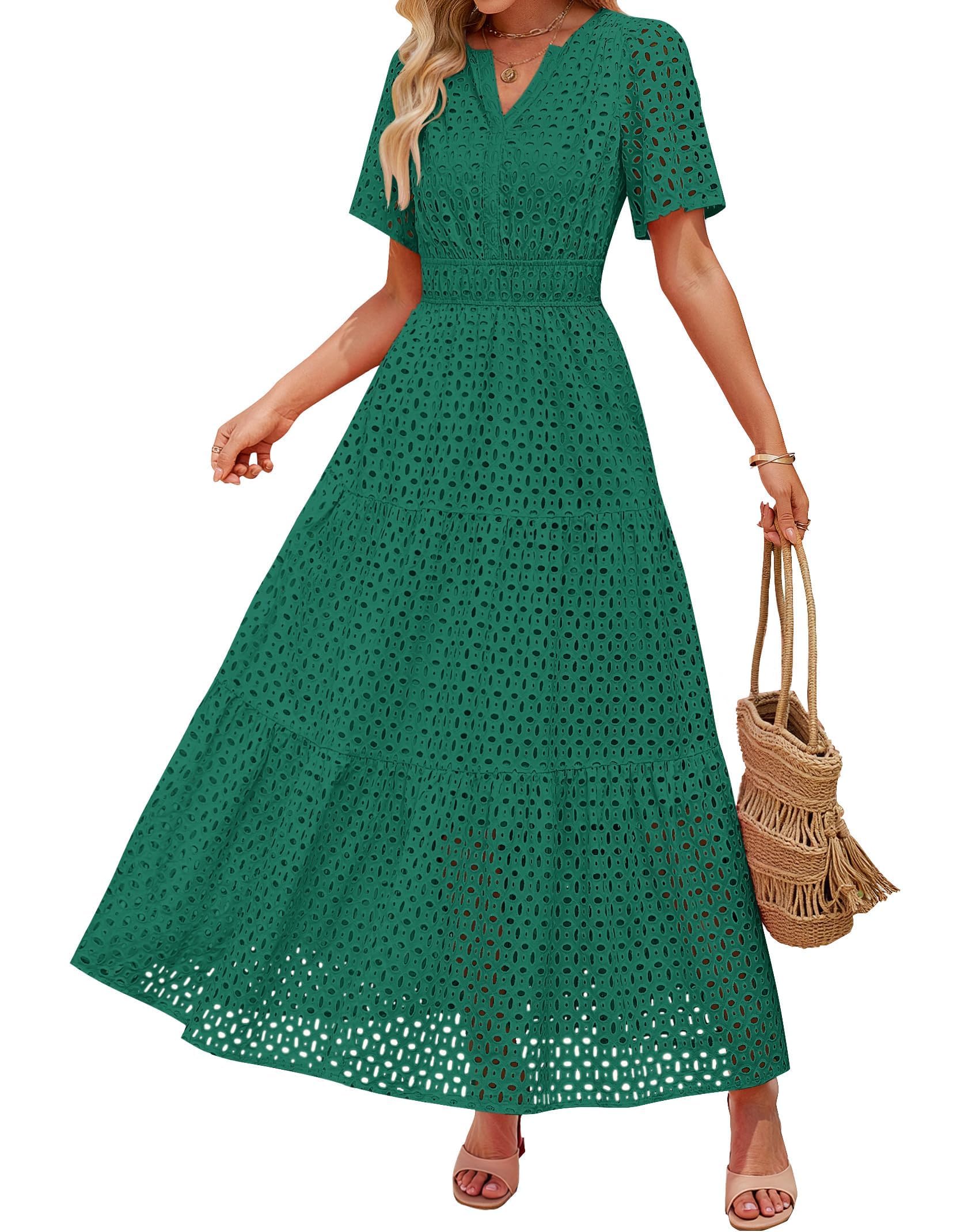 ZESICA Women's 2025 Summer Short Sleeve Maxi Dress