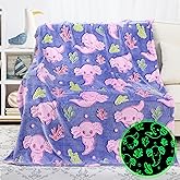 KIVEE Glow in The Dark Blanket Axolotl Gifts Toys for Girls Cute Axolotl Blanket for Birthday Gifts