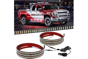 XRIDONSEN 2PCS 70 inch Truck Emergency Lights Strip 864 LED Running Board Strobe Lights Red White Firefighter Lights Flashing Warning Safety Waterproof Flexible for Vehicles POV Fire Trucks Pickup