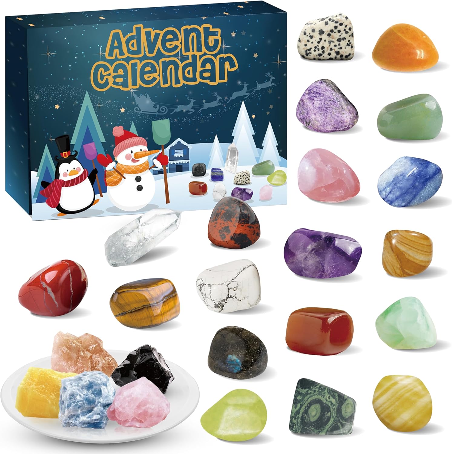 Advent Calendars - Advent Calendar 2023, 24 Kinds Natural Crystal Gemstones Christmas Gifts for Kids, Boys, Girls, Geology Rock Learning Beginner, Adult Women, Chakra Crystals & Healing Stones, Gemstone Advent Calendars