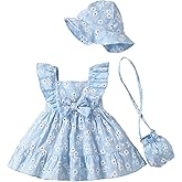 Renotemy Newborn Infant Baby Girl Dresses Summer Outfits Boho Casual Sundress Gifts Toddler Clothes for Girl with Hat and Bag