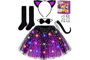 Teuevayl Black Cat Costume for Girls, Kids Halloween Costume with LED Light Up Tutu Skirt for Girls Kids Ages 3 4 5 6 7 8