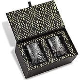 Crystal Whiskey Glasses - Set of 2 Soleil Glass Tumblers (11oz) for Whisky, Scotch & Bourbon - Rocks Glasses for Old Fashioned Cocktails & Drinks - Elegant Gold Foil Gift Box