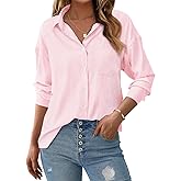 PRETTYGARDEN Womens Button Down Shirts Striped Long Sleeve Casual Collared Office Business Work Blouses Tops Spring Clothes