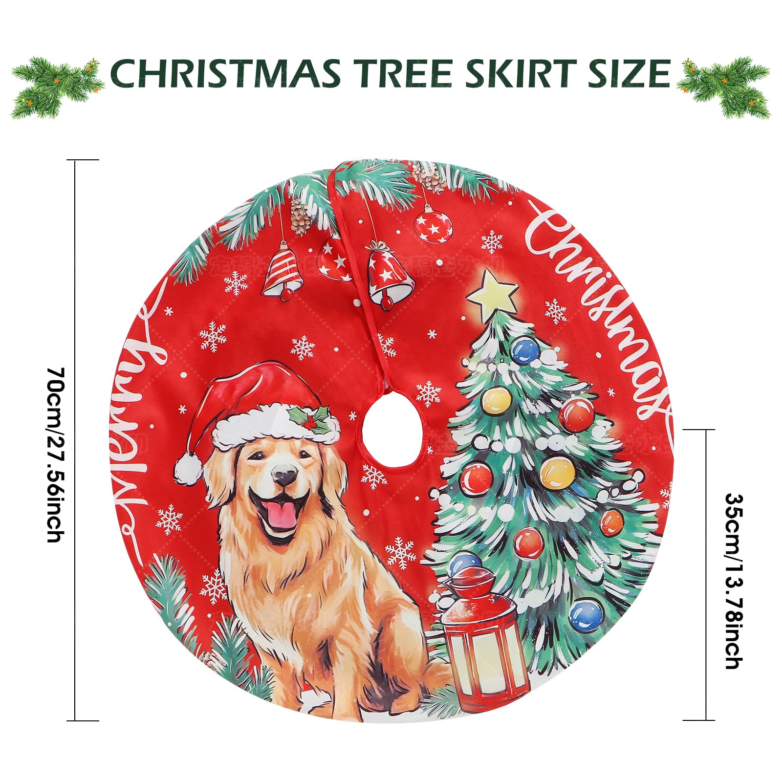Aqlithle Christmas Tree Skirt, 30 Inches Tree Mat, Dog and Tree Round Xmas Cover for Xmas Indoor Outdoor Home Holiday Merry Christmas Party Christmas Tree Decoration