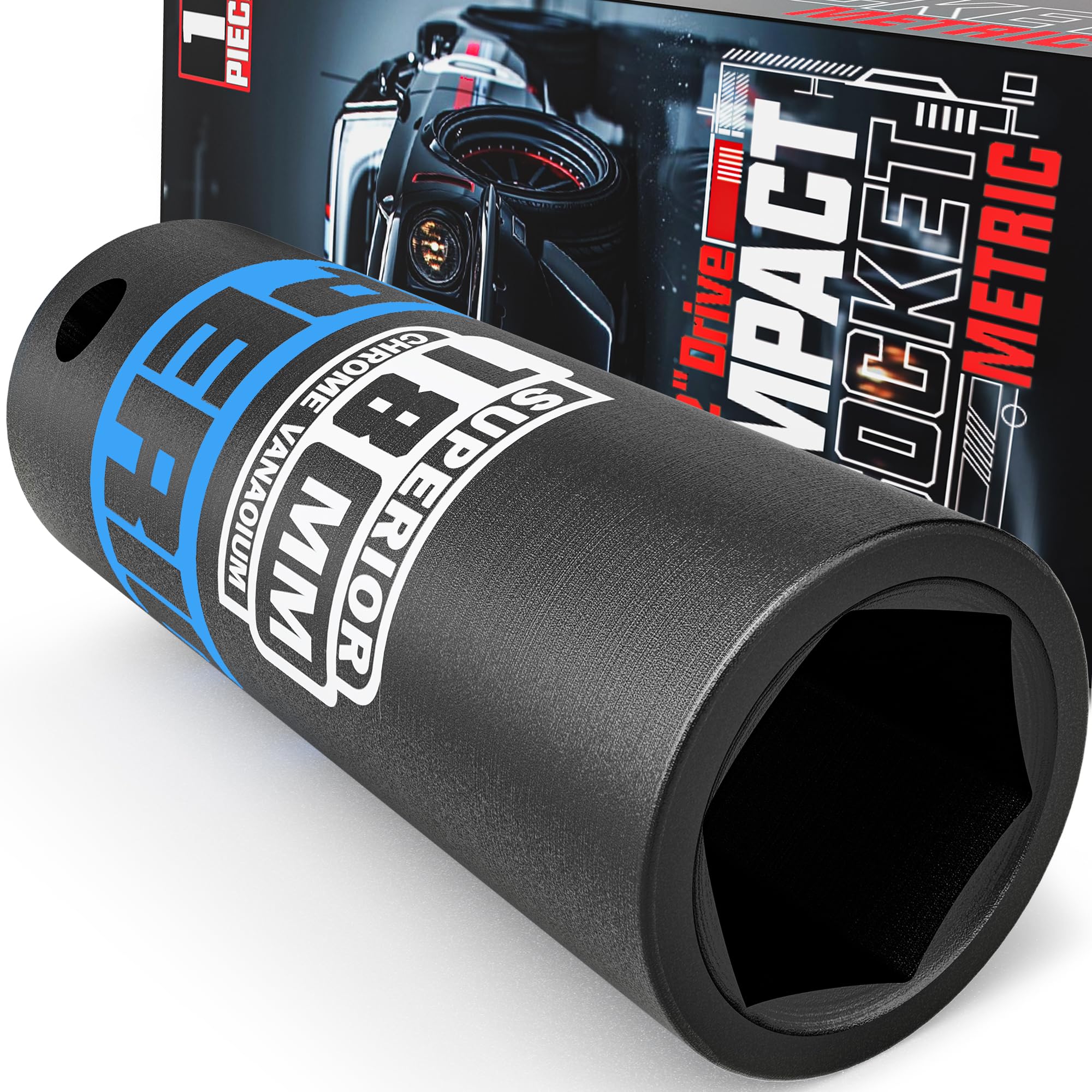 KIRXST 1/2" Drive 18mm Deep Impact Socket, 6 Point CR-V Deep Socket, 78mm Length, Auto Trucks Car Tires Repairing DIY Mechanic Tool