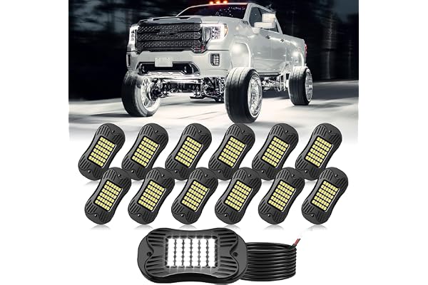SHINIGHT 12 Pods White Rock Lights 6000K Pure White Super Bright Underglow Light,10FT/3M Extension Wires Each Light,36 LED SM