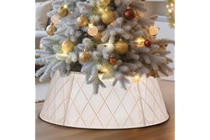 Lanpn Metal Christmas Tree Collar 28 inch, Christmas Tree Ring Collar for Medium Xmas Stand Cover Real Artificial Trees Indoor Outdoor Decoration (White, Diamond)