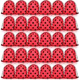 Woanger 30 Pcs Ladybug Party Drawstring Bags Ladybug Party Favors Red Black Polka Dots Candy Goodie Gift Bags for Birthday Supplies