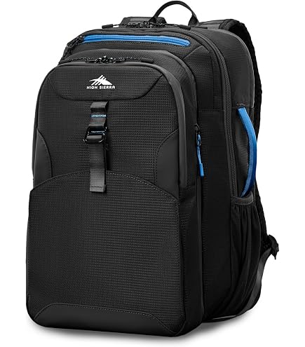 High Sierra Hi-Life Travel Backpack - Features 2-inch Expansion, WetPak Pockets, 17” Laptop Compartment, Stack-It Strap, Adjustable Sternum Strap, Fleece Pocket, Dual Water Bottle Pockets - Blue/Black