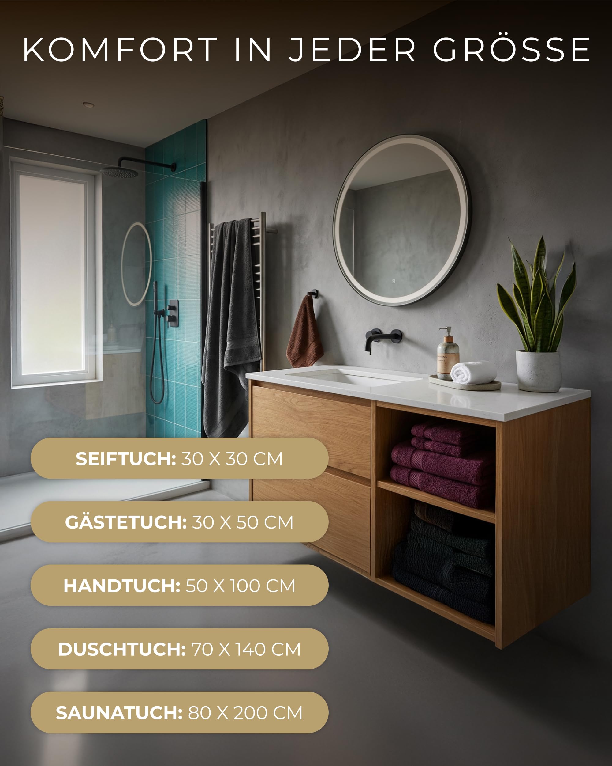 Luckytowel Saunahandtuch Set 80x200cm – Oeko-TEX Saunatücher aus 100% Baumwolle mit 600 g/m² – Saunatuch groß mit Aufhängeschlaufe – flauschig & saugstark – Sauna Handtuch Set – 10er Pack Anthrazit 6